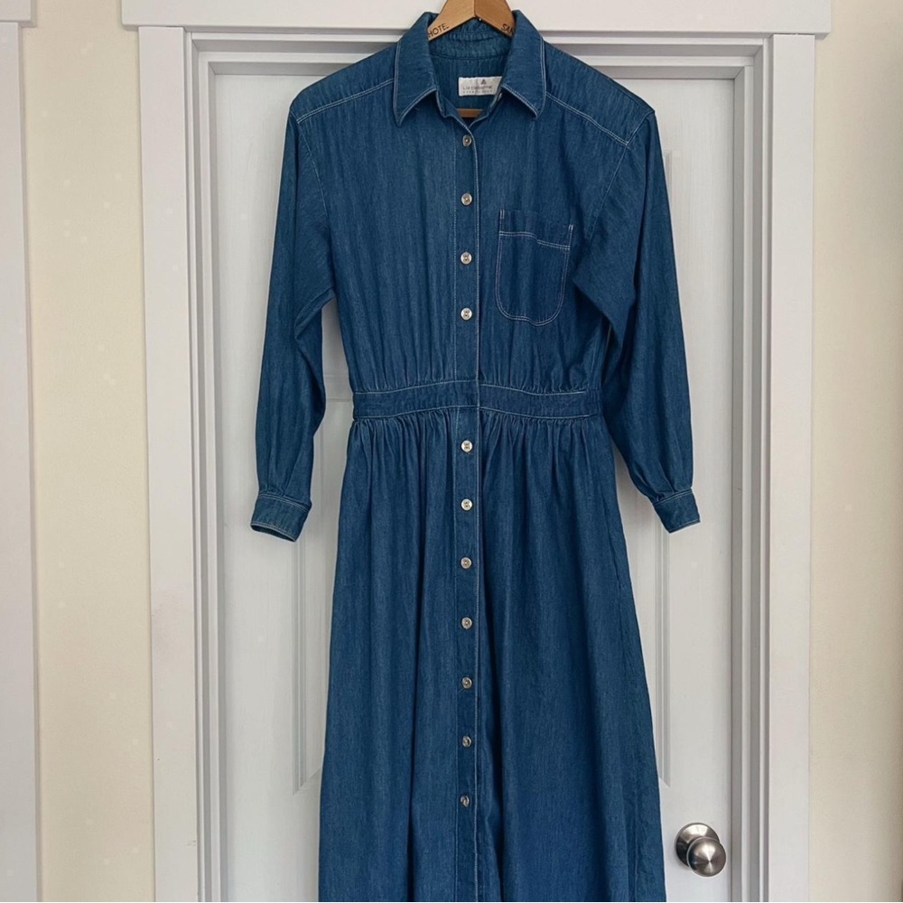 Liz Claiborne Vintage Denim Blue Button-Down Dress - Picture 2 of 8